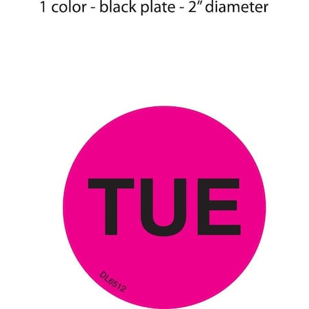 Decker Tape Products Label, DL6512, DAYS OF WEEK - TUE, 2" DIAMETER DL6512